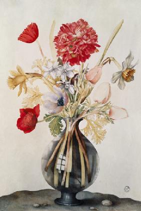 Blumenvase mit Narzissen, Nelken und Anemonen