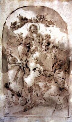 Virgin and Child with St. Dominic, St. Theresa and St. Coribian, c.1745 (brown wash over red chalk) 18th
