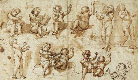 Studies of Putti (pen, ink, wash and chalk) - Auschnitt von Giovanni Baglione