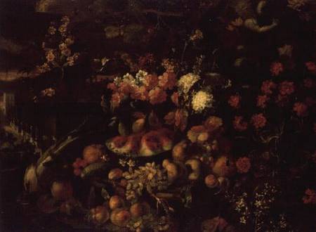 Still Life with fruit, vegetables and flowers von Giovanni-Battista Ruoppolo or Ruopolo