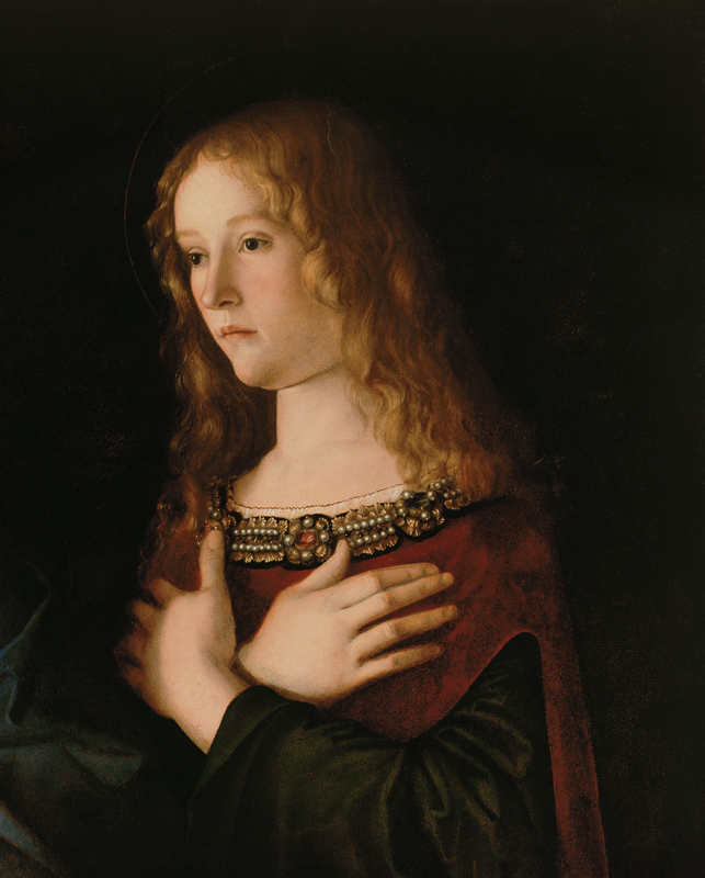 Maria Magdalena, Ausschnitt von "Jungfrau und Kind mit der heiligen Katharina und Maria Magdalena" von Giovanni Bellini