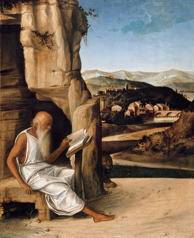 St. Jerome Reading in a Landscape von Giovanni Bellini