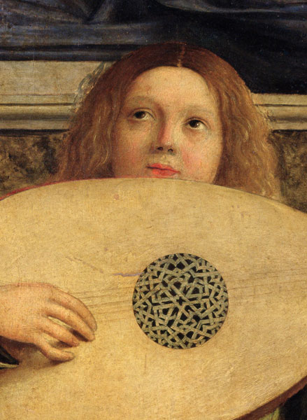 The San Giobbe Altarpiece, detail of angel playing music, c.1487 (detail of 55433) von Giovanni Bellini