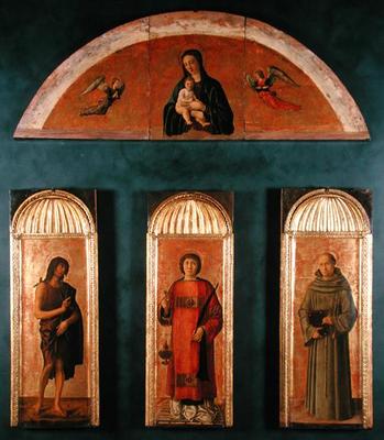 St. Lawrence between John the Baptist and St. Anthony of Padua, in the lunette Madonna and Child wit von Giovanni Bellini
