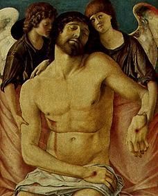 Der tote Christus, von zwei trauernden Engeln, gestützt. von Giovanni Bellini