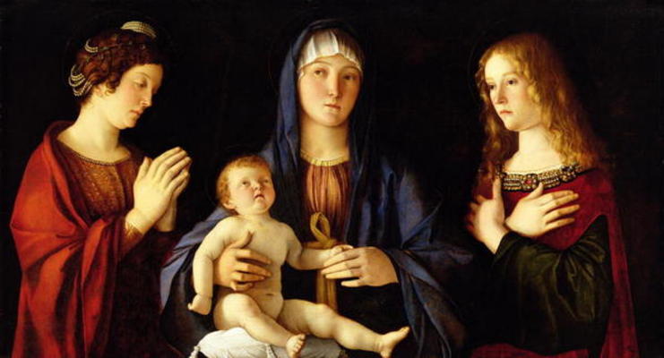 Virgin and Child with St. Catherine and Mary Magdalene, c.1500 (oil on panel) von Giovanni Bellini