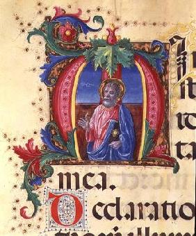 Ms 542 f.31r Historiated initial 'H' depicting a male saint from a psalter written by Don Appiano fr 19th