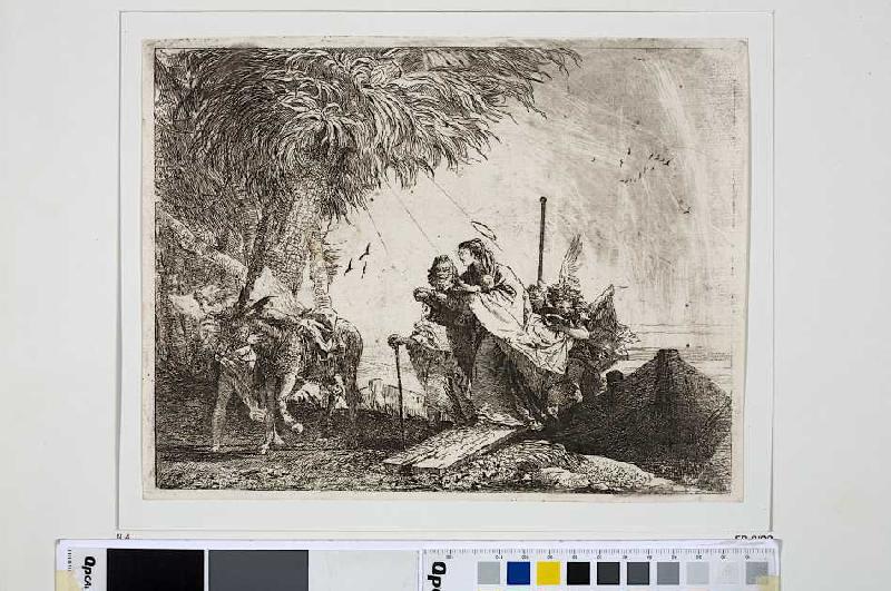 Ankunft am anderen Ufer, aus der Serie Die Flucht nach Ägypten von Giovanni Domenico Tiepolo