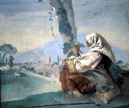 Old Peasant Woman with a Basket of Eggs from the 'Foresteria' ( 1757 von Giovanni Domenico Tiepolo