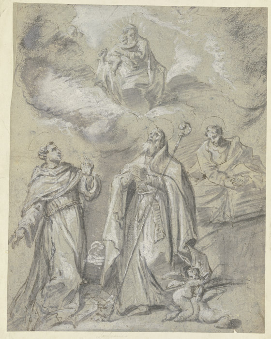Die Madonna erscheint drei heiligen Männern von Giovanni Lanfranco