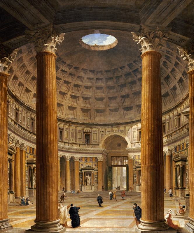 The Interior Of The Pantheon, Rome, Looking North From The Main Altar To The Entrance, The Piazza De von Giovanni Paolo Pannini