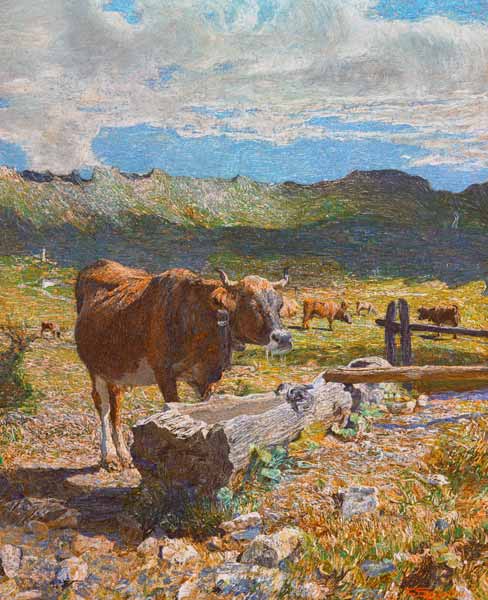 G.Segantini, Braune Kuh an der Tränke von Giovanni Segantini