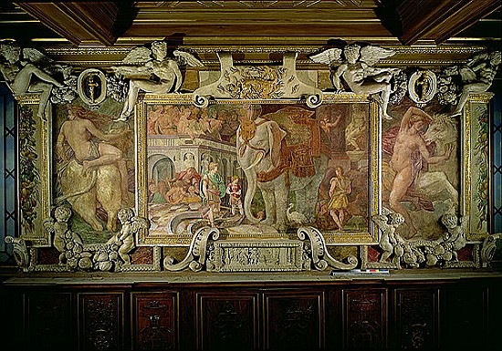 The Triumphal Elephant, an allegorical tribute to Francis I, detail of decorative scheme in the Gall von Giovanni Battista Rosso Fiorentino
