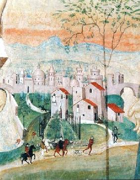 View of Prato City, detail from the Crucifixion, from the Chapter House 1509