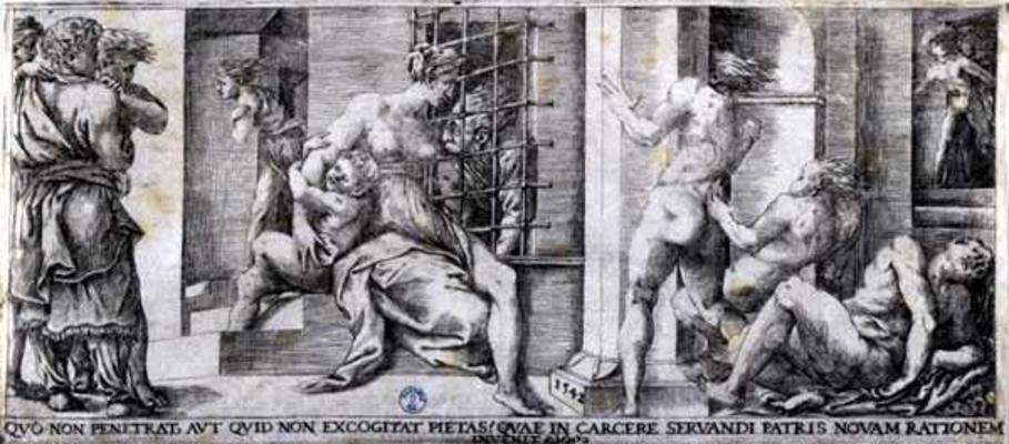 Roman Charity (engraving) von Giulio Bonasone