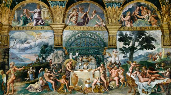 The noble banquet celebrating the marriage of Cupid and Psyche from the Sala di Amore e Psiche von Giulio Romano