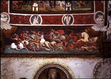 Camera delle Aquile, detail of the frieze depicting the battle between the Greeks and the Amazons von Giulio Romano