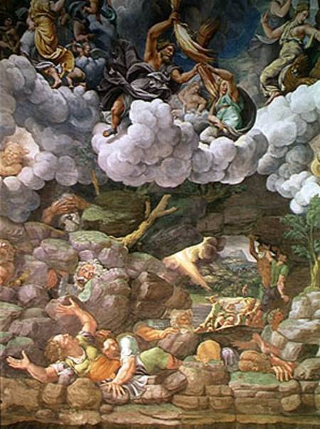 Olympus and Zeus Destroying the Rebellious Giants, detail from one of the walls of the Sala dei Giga von Giulio Romano