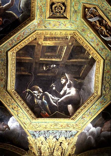 Psyche sees Cupid while he sleeps, ceiling caisson from the Sala di Amore e Psiche von Giulio Romano