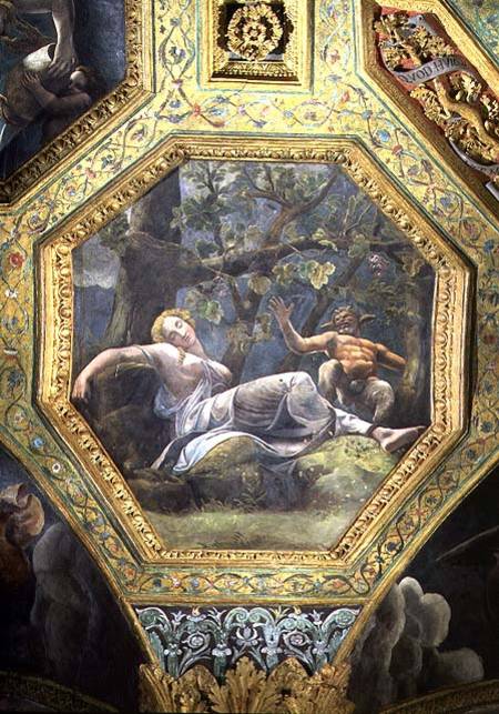 Psyche sleeping in the valley of Cupid, ceiling caisson from the Sala di Amore e Psiche von Giulio Romano