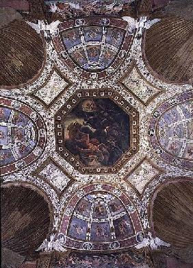 Camera delle Aquile, ceiling with the Fall of Icarus in the central panel surrounded by stucco decor 1528