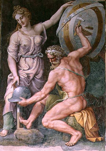 Vulcan forging the armour of Achilles von Giulio Romano