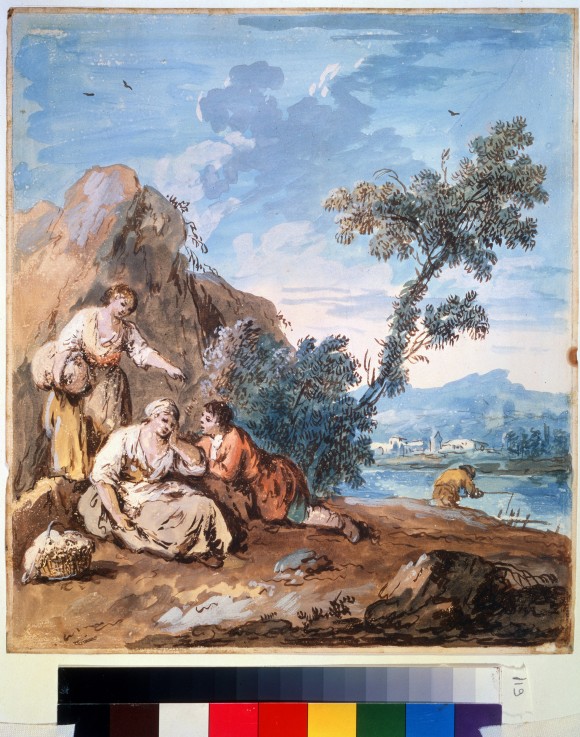 Drei Bauern auf dem Ufer von Giuseppe Zais