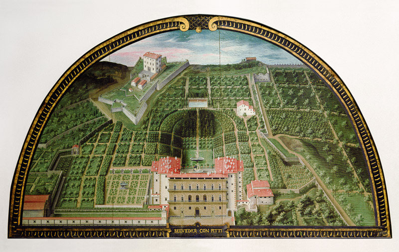 Fort Belvedere and the Pitti Palace from a series of lunettes depicting views of the Medici villas von Giusto Utens