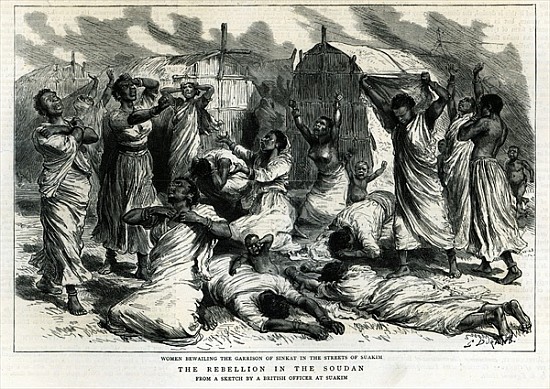 Women bewailing the garrison of Sinkat in the streets of Suakim, The Rebellion in the Soudan, from ' von Godefroy Durand