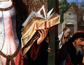 St. Catherine and the Philosophers, detail of the prayer book