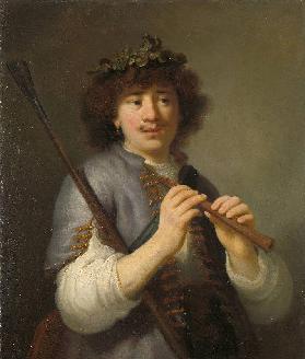 Rembrandt als Schäfer mit Hirtenstab und Flöte 1636