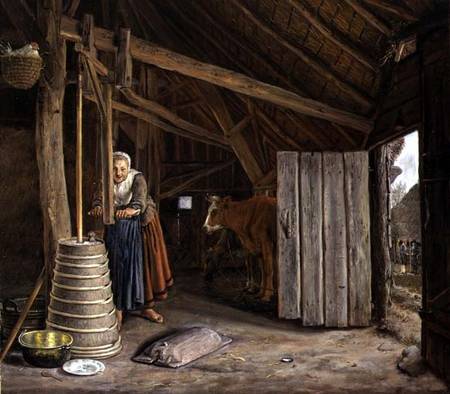 Barn Interior with a Maid Churning Butter von Govert Dircksz. Camphuysen