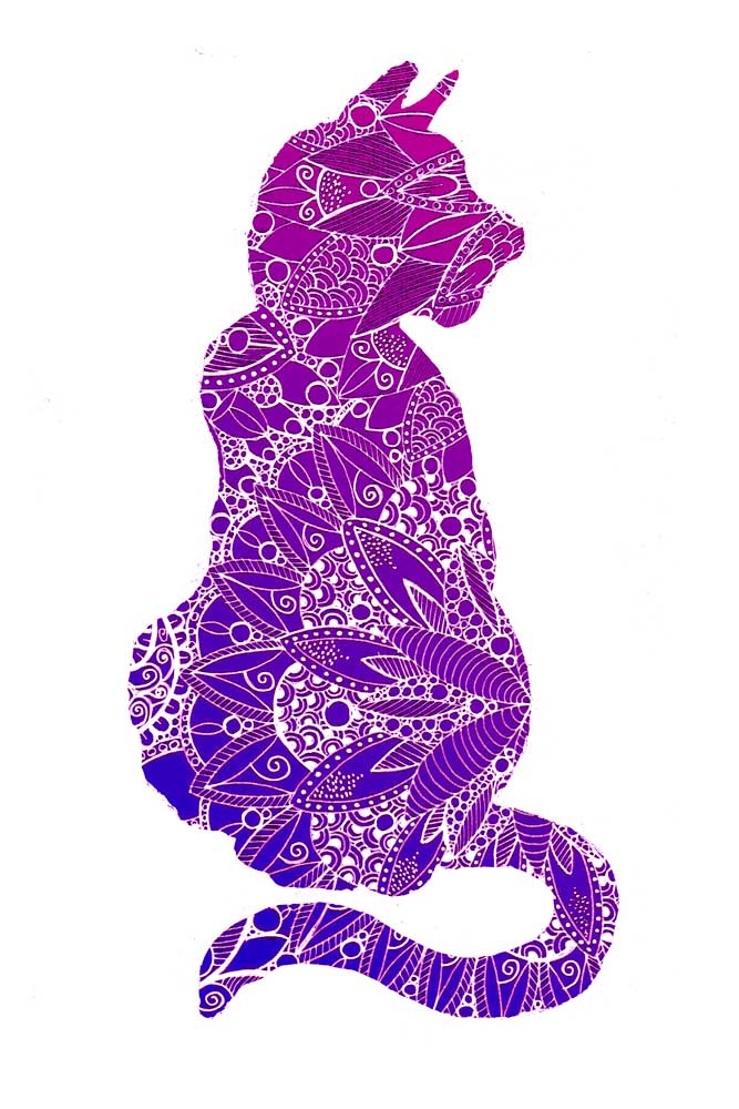 Purple Mandala Cat Silhouette von Sebastian  Grafmann