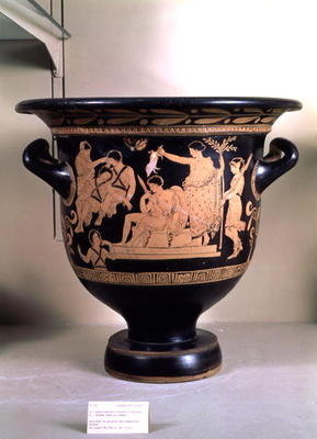 Attic red-figure krater depicting Orestes as suppliant at the shrine of Apollo in Delphi, attributed von Greek 4th century BC