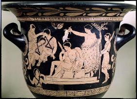 Orestes as a Suppliant at the Shrine of Apollo in Delphi, detail from an Attic red-figure krater, at 20th