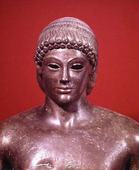 The Apollo of Piombino, detail of the head of the statue, found in Benevento, Greek von Greek School