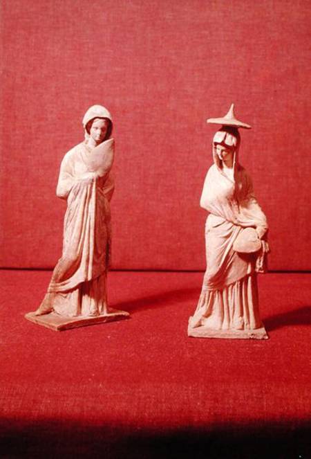 Two statues of standing women, from Tanagra von Greek School