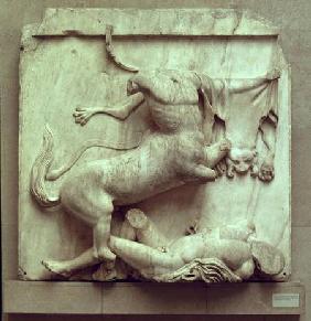 A Centaur triumphing over a Lapith, metope XXVIII from the south side of the Parthenon 447-432 BC