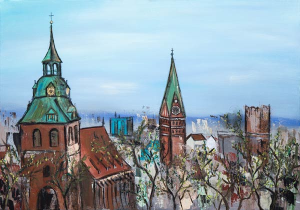 Frühling über den Dächern von Lüneburg von Karin Greife