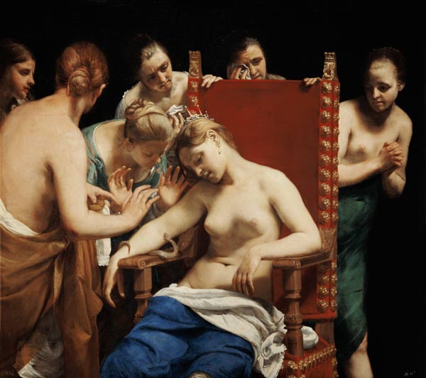 Tod der Kleopatra (Selbstmord durch den Biß einer giftigen Natter von Guido Cagnacci