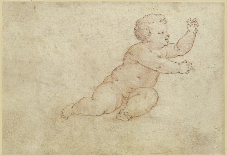 Sitzendes nacktes Kind gestikulierend nach rechts von Guido Cagnacci