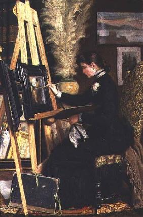Portrait of Josephine Gillow painting at an easel 1880