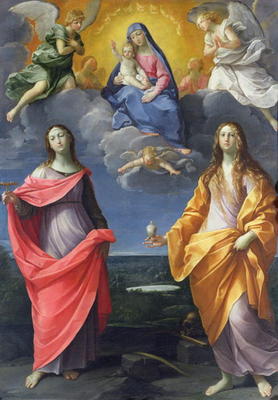 Madonna and Child with St. Lucy and Mary Magdalene, called the Madonna of the Snow, c.1623 (oil on c von Guido Reni