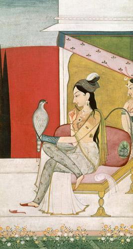 Lady with a Hawk, Pahari Style, Punjab Hills c.1750 int
