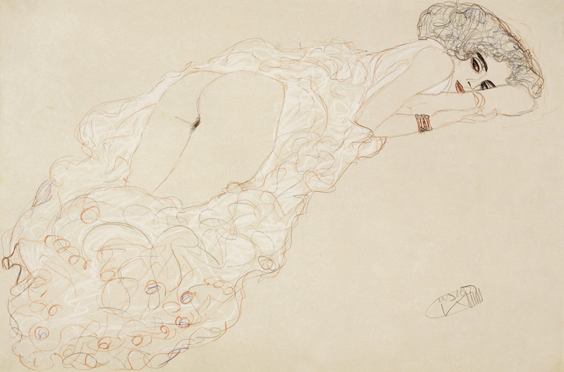 Auf dem Bauch liegender Akt nach rechts von Gustav Klimt
