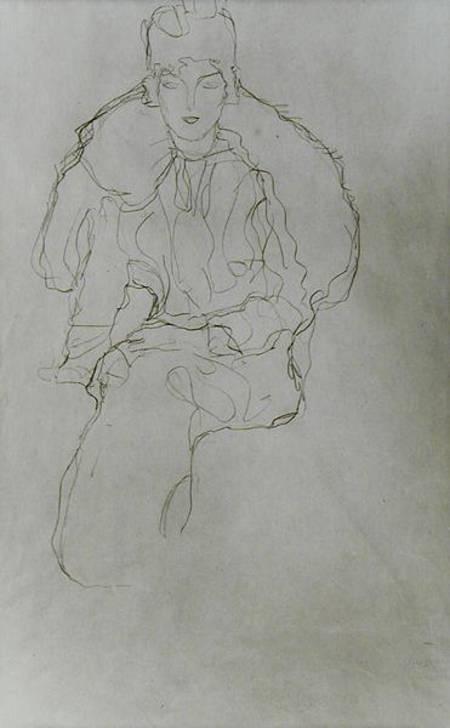 Seated Woman with Fur Wrap and Headdress von Gustav Klimt