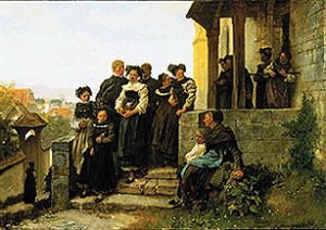 Beim Verlassen der Kirche nach dem protestantischen Gottesdienst. von Gustave Brion