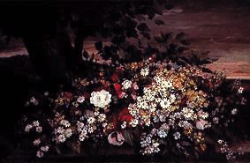 Blumenstilleben auf einer Steinbank von Gustave Courbet