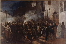 Feuerwehrleute eilen zu einem Brand 1851