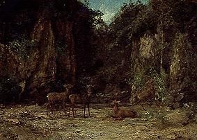 Ein Hirschrudel in der Abenddämmerung von Gustave Courbet